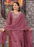 Yash Enterprise Floral Embroidered Chinon Silk Pink Readymade Salwar Suit | Grocsy