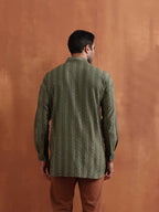 trueBrowns Men's Olive Green Cotton Dobby Short Kurta | Grocsy