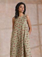 trueBrowns Beige Overall Brown Floral Block Print Cotton High-Low Co-Ord Set | Grocsy
