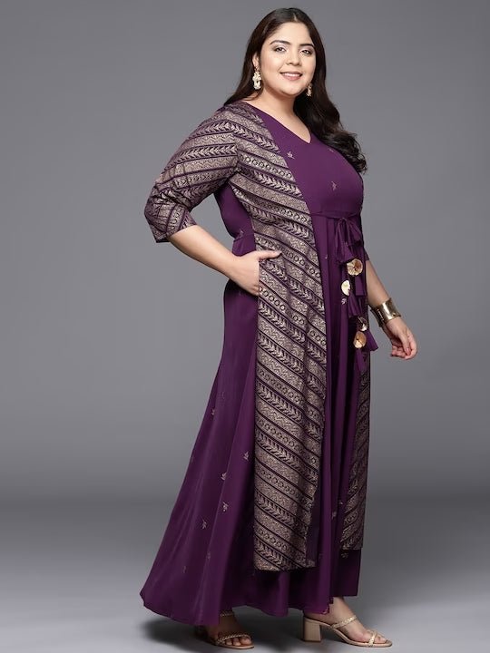 Ahalyaa Plus Size V-neck Maxi Ethnic Dress | Grocsy