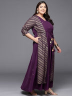 Ahalyaa Plus Size V-neck Maxi Ethnic Dress | Grocsy