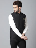 Even Apparels Men's Black Nehru Jacket With Welt Pockets | Grocsy