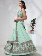 House of Panchhi Burgundy Pure Georgette Sequins And Thread Embroidery Lehenga Choli & Dupatta | Grocsy