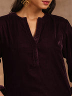 trueBrowns Wine Velvet Solid Co-ord Set | Grocsy