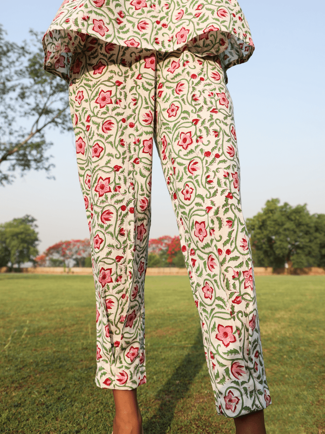 trueBrowns White Cotton Block Print Sleeveless Co-Ord set | Grocsy