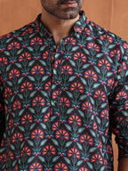 trueBrowns Men's Black Floral Printed Kurta | Grocsy