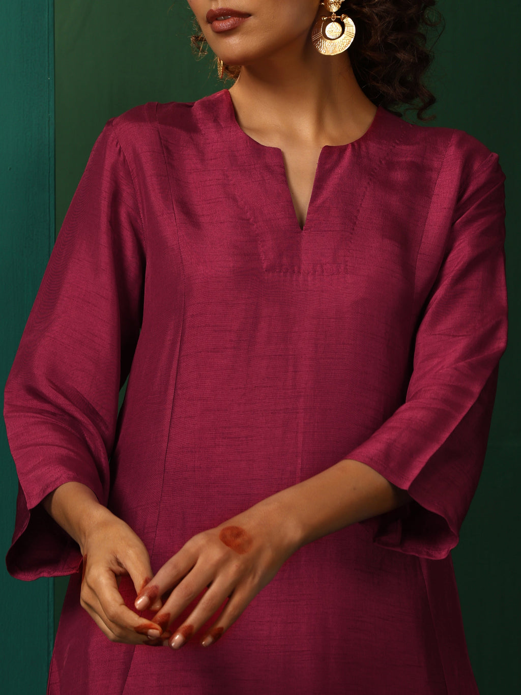 trueBrowns Maroon Silk Relaxed Co-ord Set | Grocsy