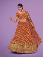Myra Orange Georgette Embroidered Designer Lehenga | Grocsy