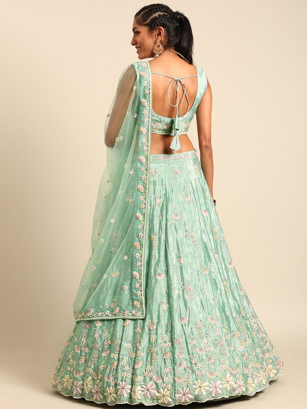 House of Panchhi Sea Green Georgette heavy Sequinse embroidery Lehenga choli & Dupatta | Grocsy