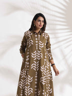 trueBrowns Olive Green Cotton Print Shirt Dress | Grocsy