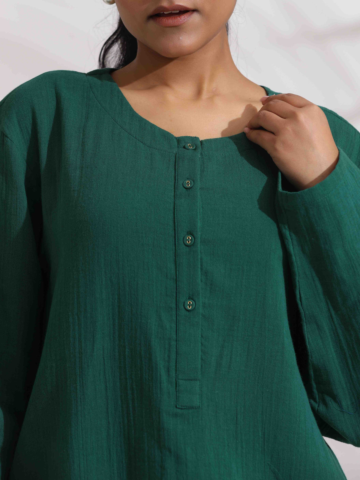 trueBrowns Green Cotton Kurta Co-ord Set | Grocsy