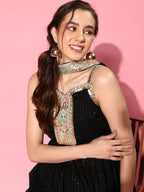 InWeave Women's Black Gota Insert Neckline Sharara Set | Grocsy