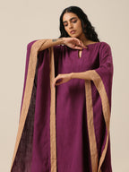 trueBrowns Plum Purple Slub Texture High Low Kaftan Pant Set | Grocsy