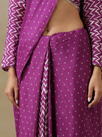 trueBrowns Purple Bandhani Printed Silk Ready to Wear Saree with Belt | Grocsy