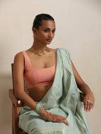 trueBrowns Blue Gold Metallic Ready To Wear Saree | Grocsy