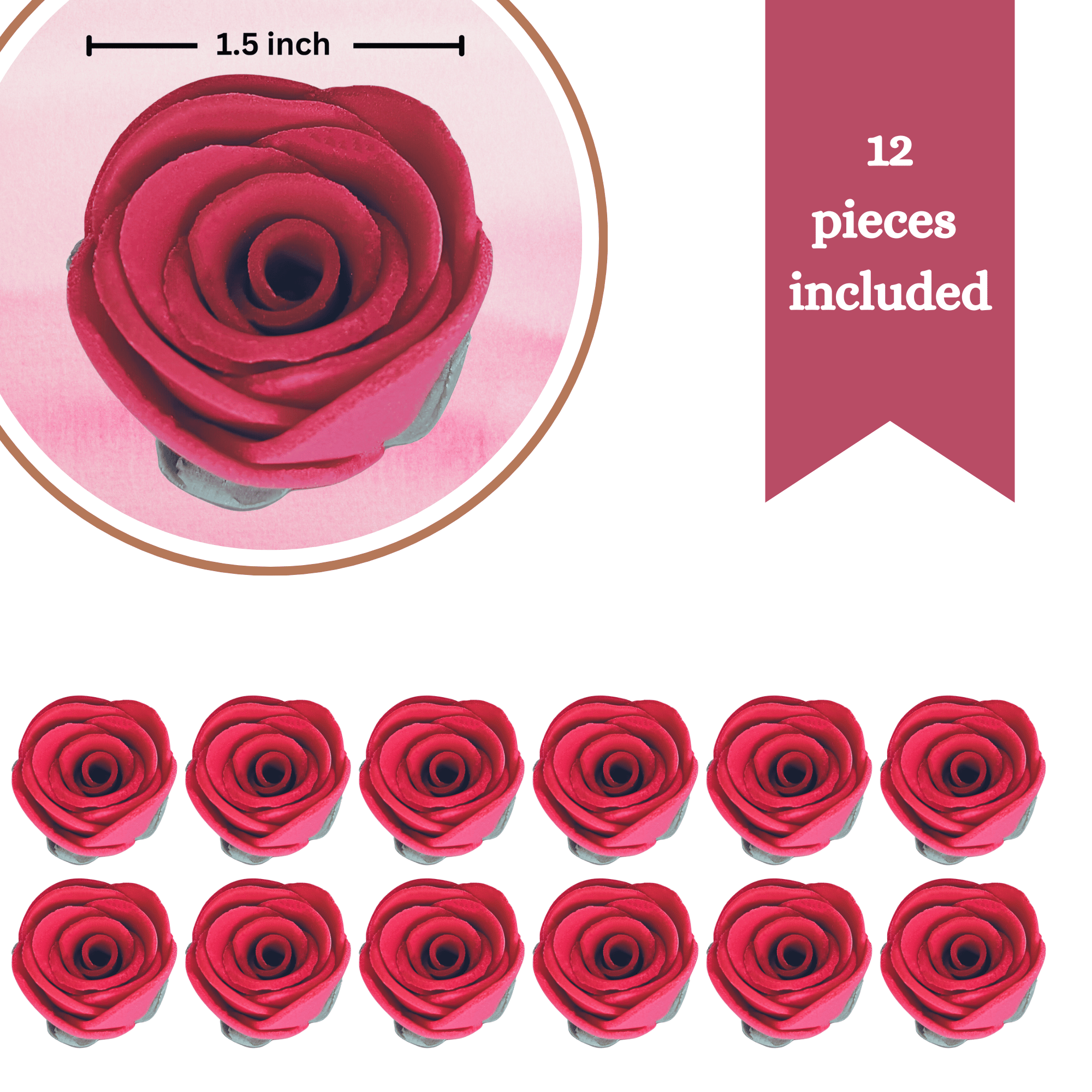Confect Crimson Pink | Edible Sugar Roses Topper | Grocsy