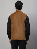 Even Apparels Men's Brown Nehru Jacket With Welt Pockets | Grocsy