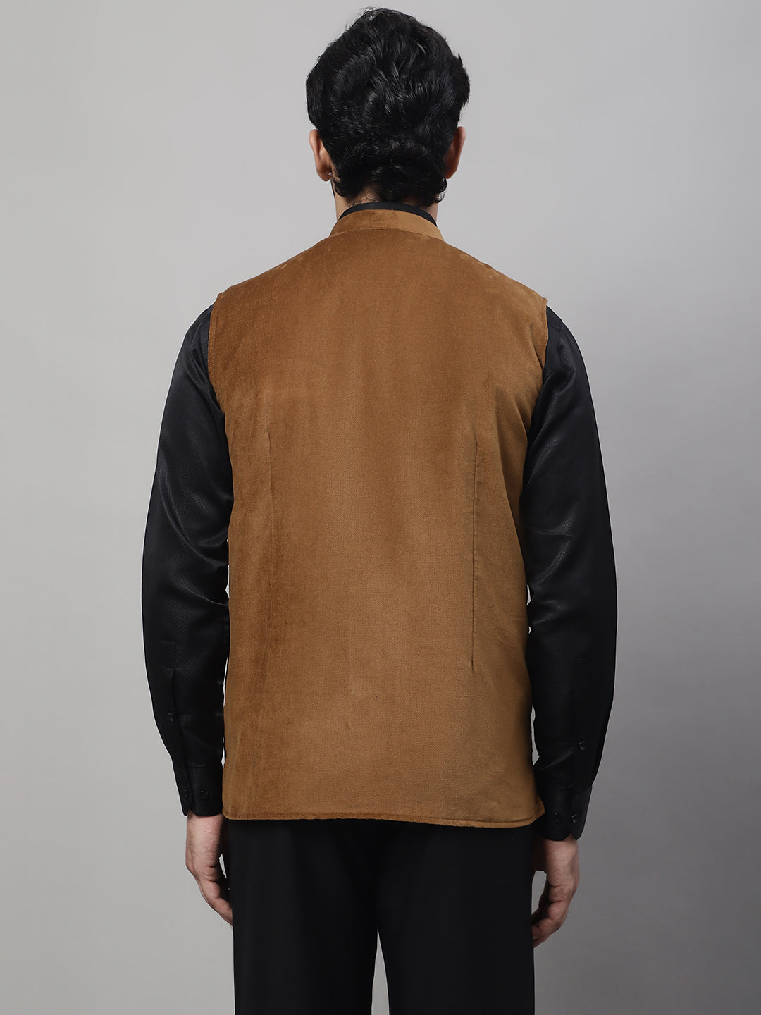 Even Apparels Men's Brown Nehru Jacket With Welt Pockets | Grocsy