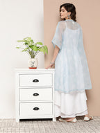 InWeave Women's Cream Strappy With Blue White Chintz Organza Cape | Grocsy