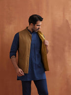 trueBrowns Men's Mustard Cotton Dobby Reversible Nehru Jacket | Grocsy