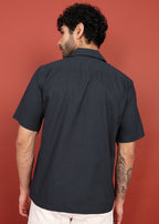 Fabmade Midnight Black Cuban Collar Shirt | Grocsy