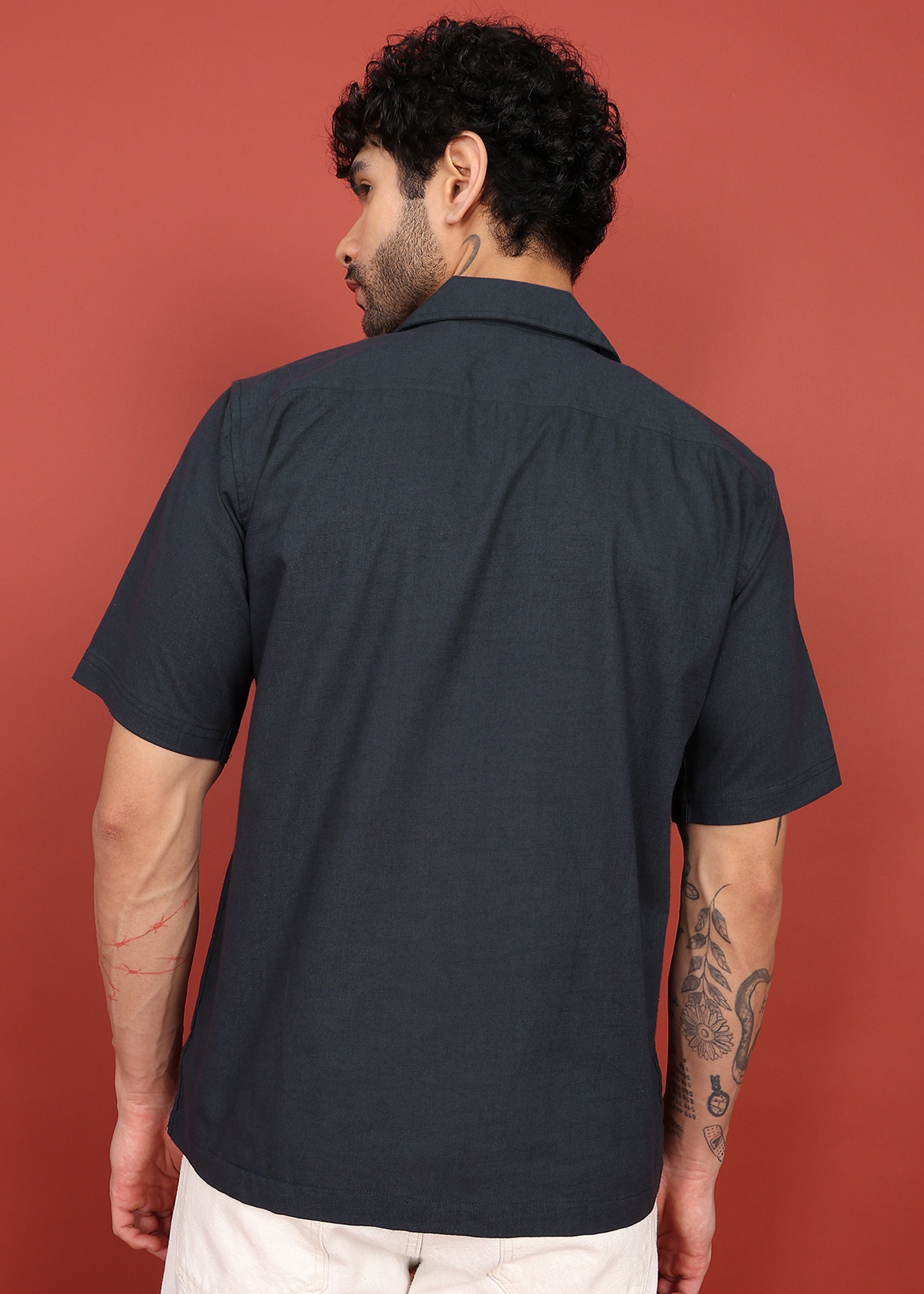 Fabmade Midnight Black Cuban Collar Shirt | Grocsy