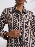 trueBrowns Beige Cotton Geometric Print Shirt Kurta Set | Grocsy