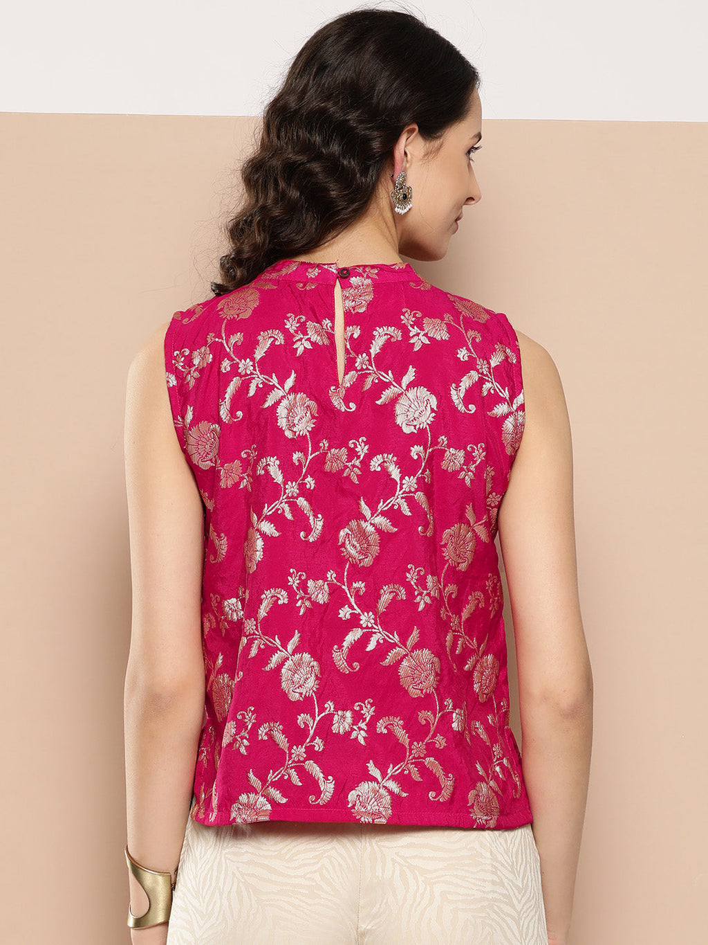 InWeave Women's Fuchsia Brocade Halter Top | Grocsy