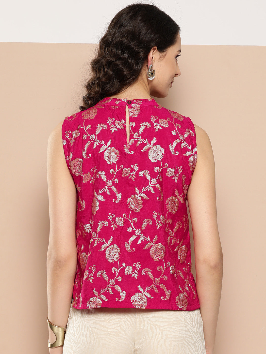 InWeave Women's Fuchsia Brocade Halter Top | Grocsy