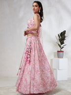 House of Panchhi Pink Georgette Sequins And Thread Embroidery Lehenga Choli & Dupatta | Grocsy