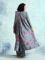 trueBrowns Grey Printed Velvet Ready to Wear Saree | Grocsy