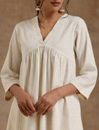 trueBrowns Ivory Gold Cotton Flared Kurta Set | Grocsy