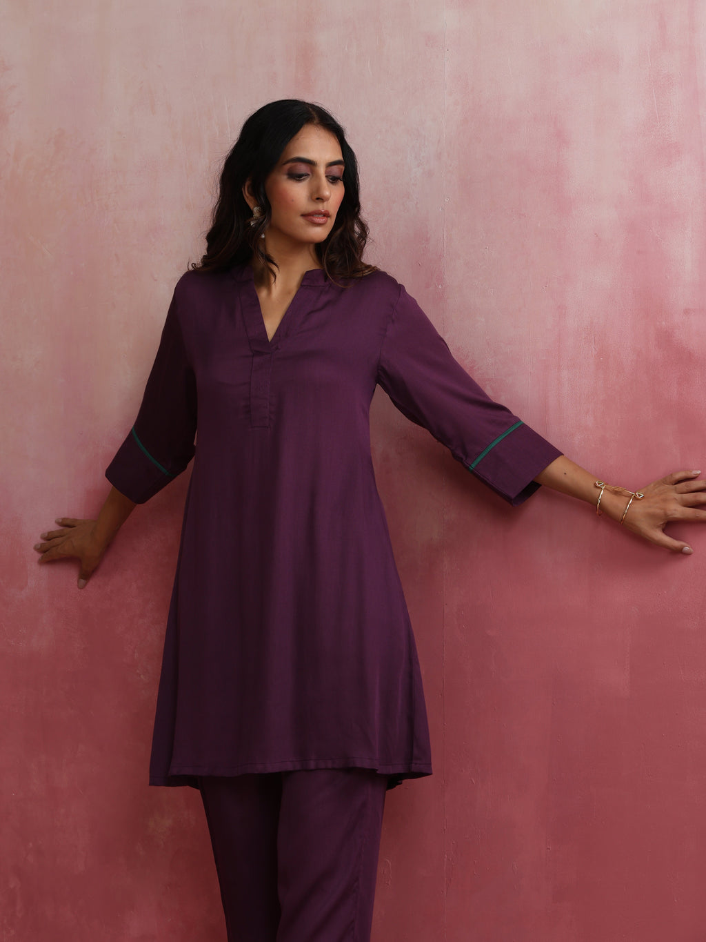 trueBrowns Purple Modal Kurta Co-ord Set | Grocsy