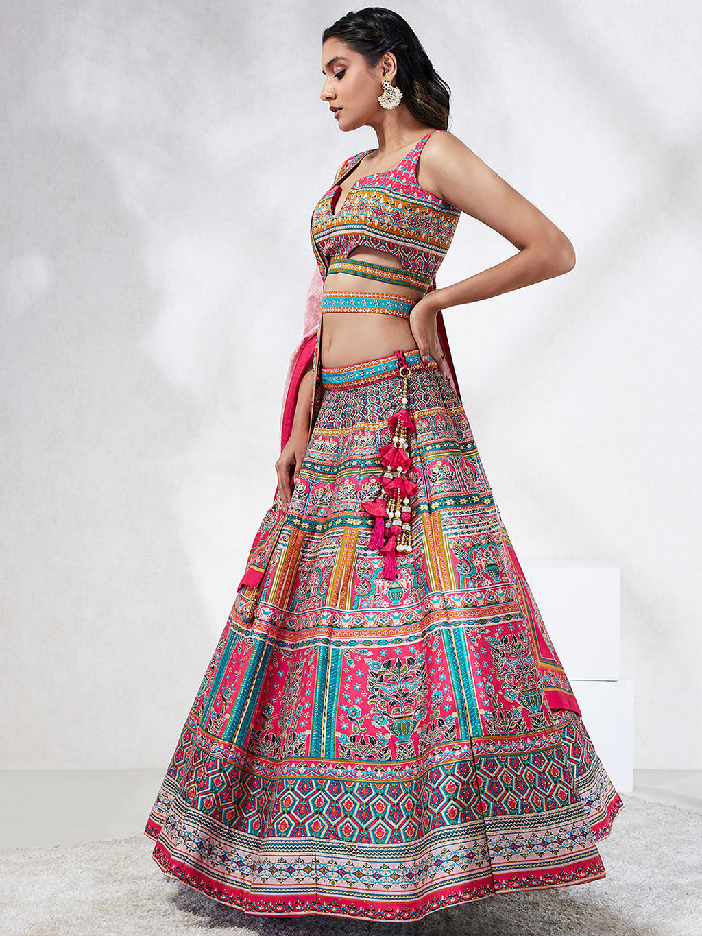 House of Panchhi Pink Pure Georgette Position Printing With Siroski Stone Work Lehenga Choli & Dupatta | Grocsy