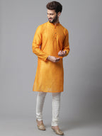 Even Apparels Yellow Check Kurta With Band Collar | Grocsy