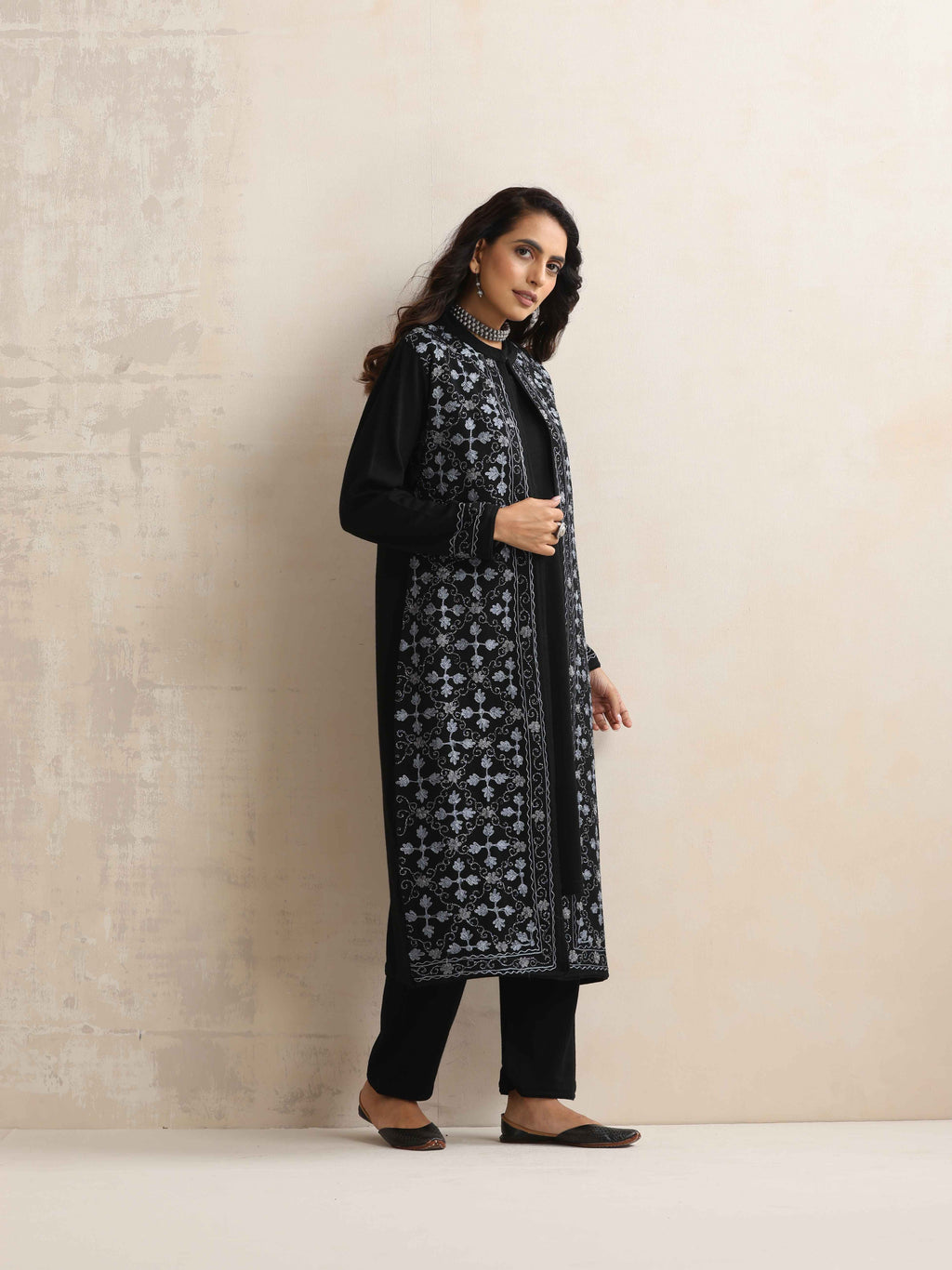 trueBrowns Black Kashmiri Woollen Jacket 3pc Set | Grocsy