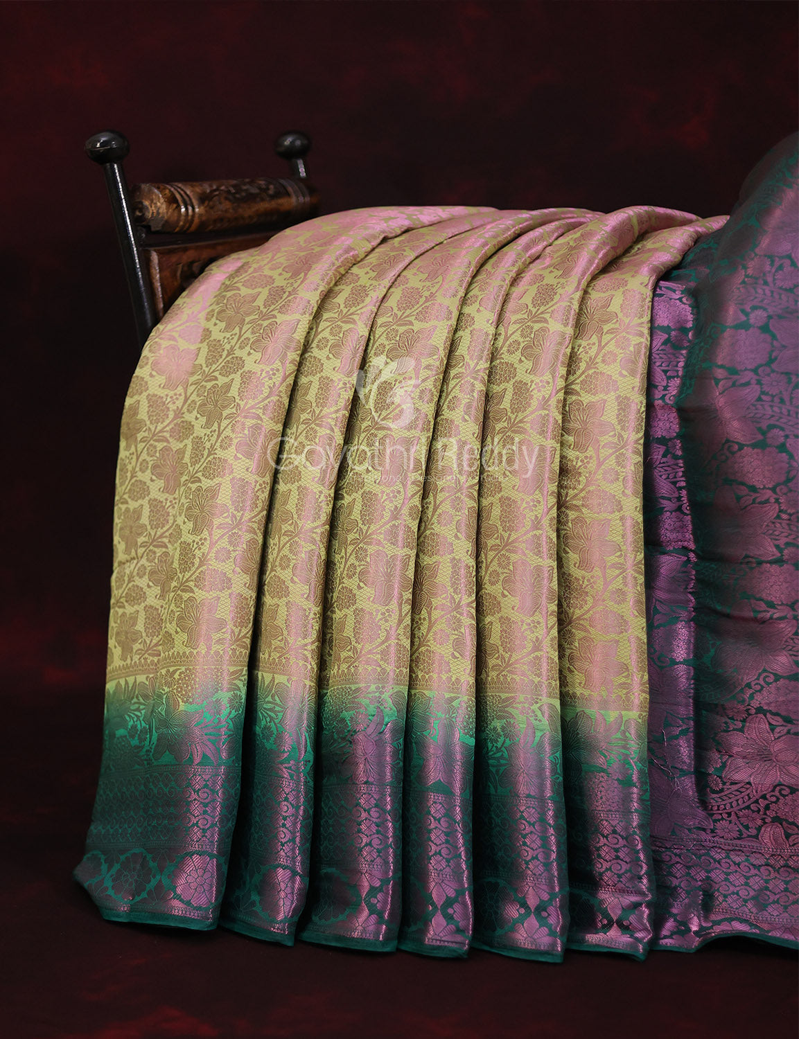 Shades of Mehendi Green Floral Design Banarasi Semi Silk Saree By Gayathri Reddy Designer Studio | Grocsy