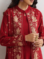trueBrowns Red Kashmiri Woollen Jacket 3pc Set | Grocsy