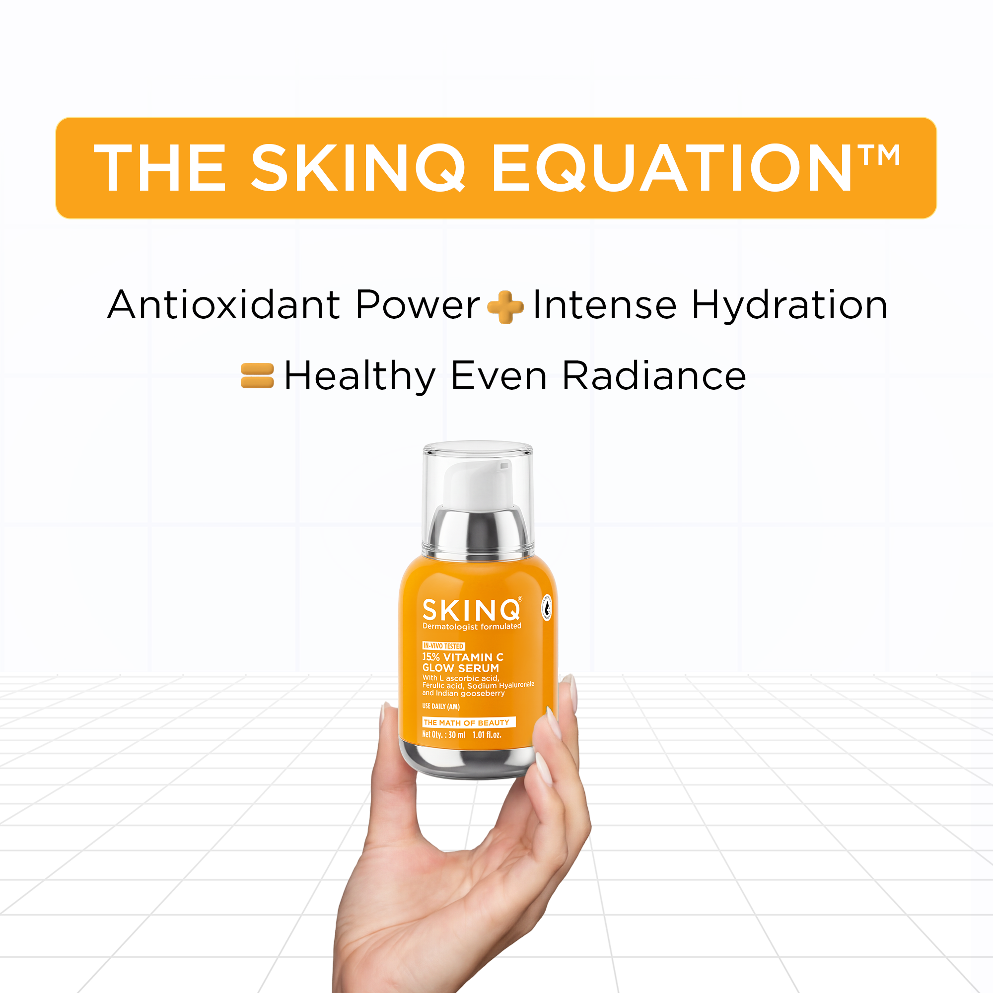 SKINQ 15% Vitamin C Glow Serum with L Ascorbic & Ferulic Acid | Grocsy