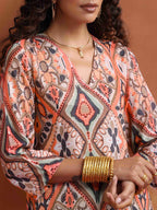 trueBrowns Beige Abstract Print Kurta Set | Grocsy