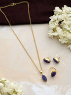 trueBrowns Gold Tone Blue Stone Pendant Set - Swadesiicart