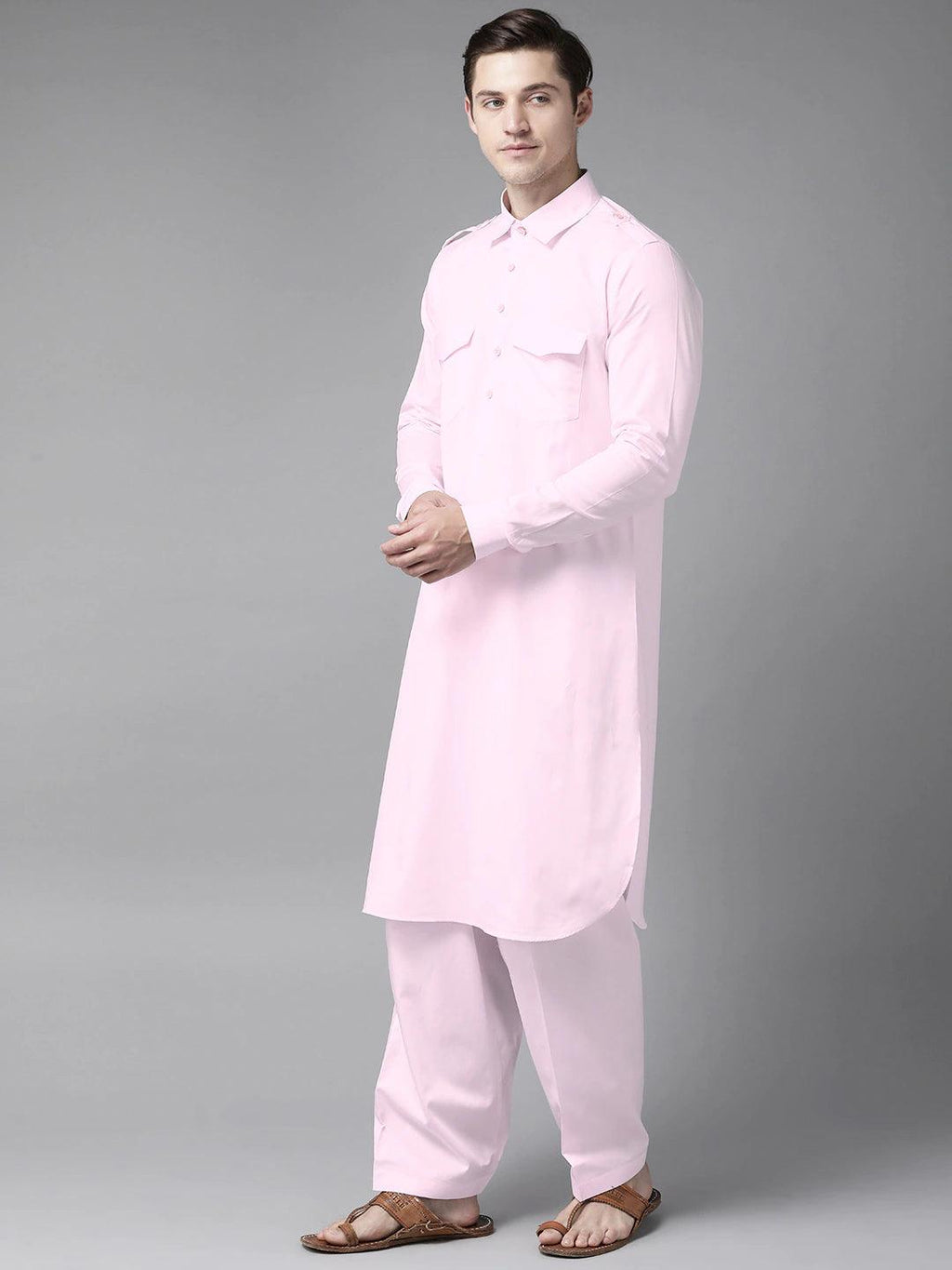 Fabmade Men Pink Pathani Kurta | Grocsy