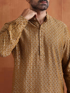 trueBrowns Men's Mustard Cotton Dobby Short Kurta | Grocsy