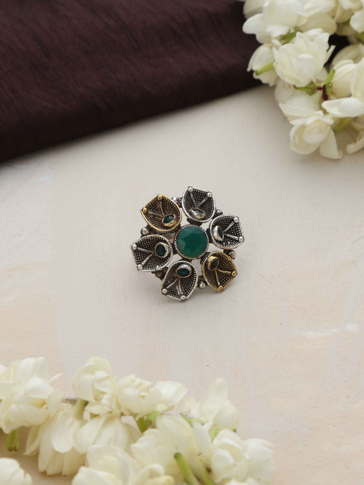 trueBrowns Silver Gold Tone Petal Ring | Grocsy