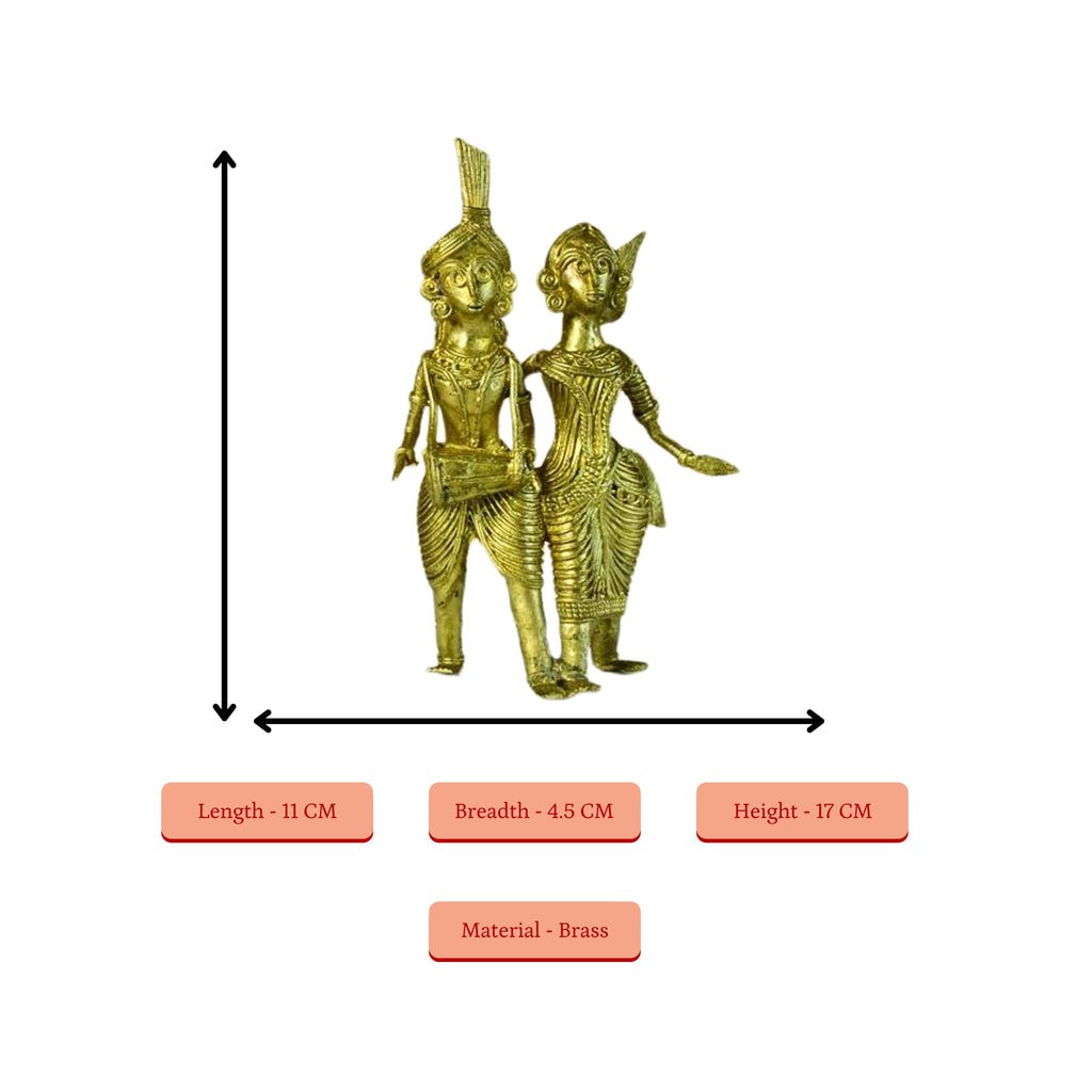 Sowpeace Artisanal Brass Dhokra Sculpture: Tribal Couple with Dhol | Grocsy
