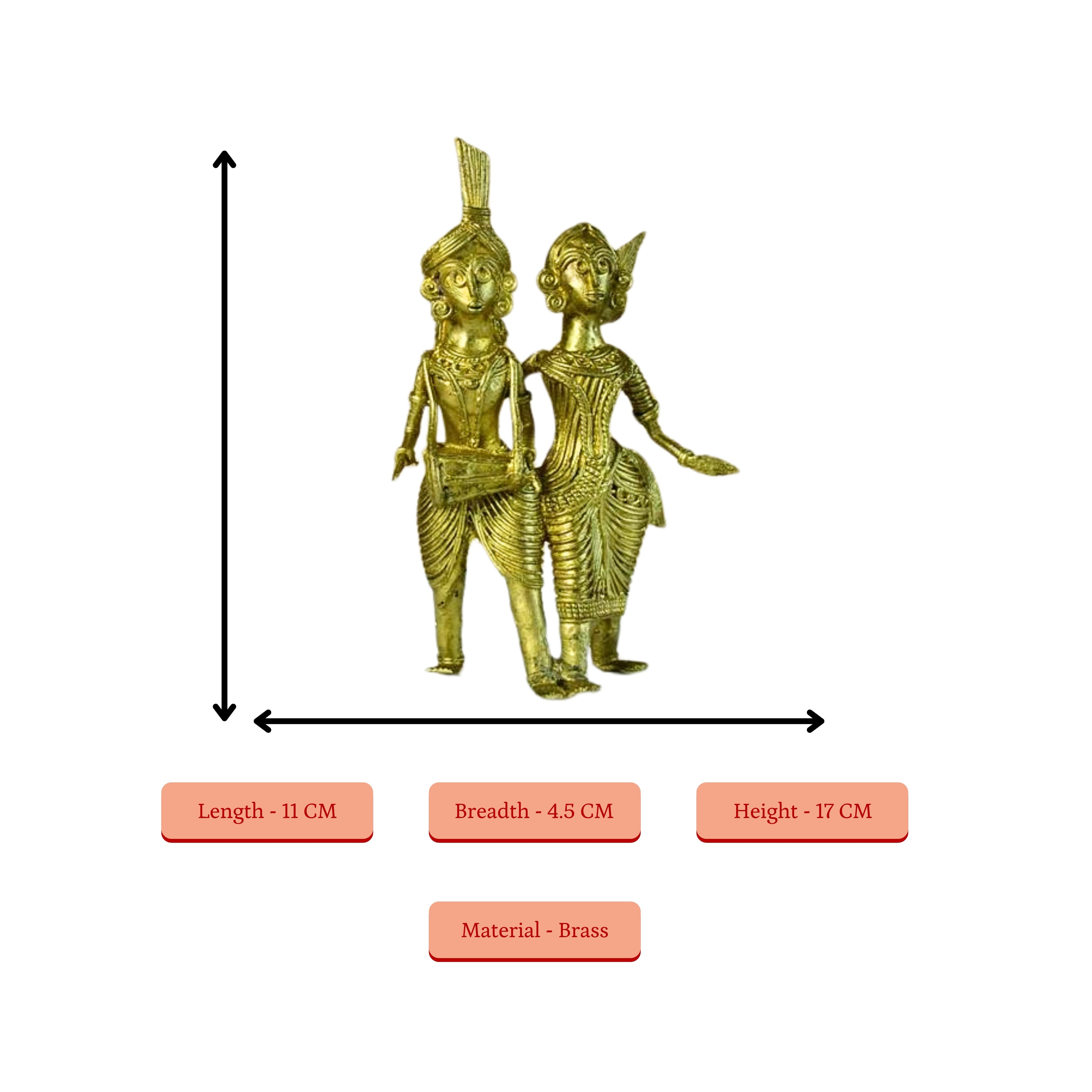 Sowpeace Artisanal Brass Dhokra Sculpture: Tribal Couple with Dhol | Grocsy