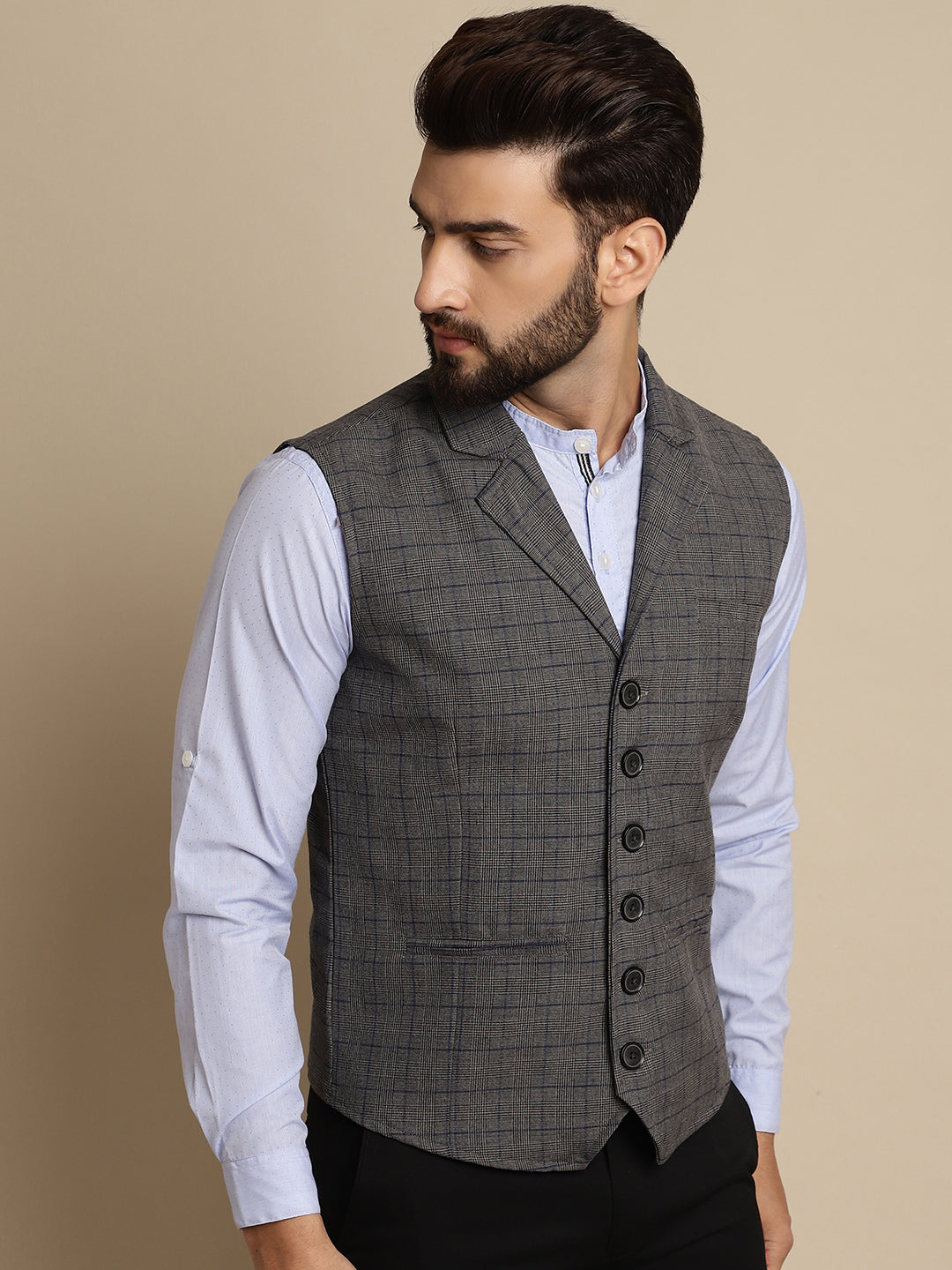 Even Apparels Men's Grey Waistcoat with Notched Lapel | Grocsy