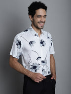 Jainish Men's Floral Printed Formal Shirts - White | Grocsy