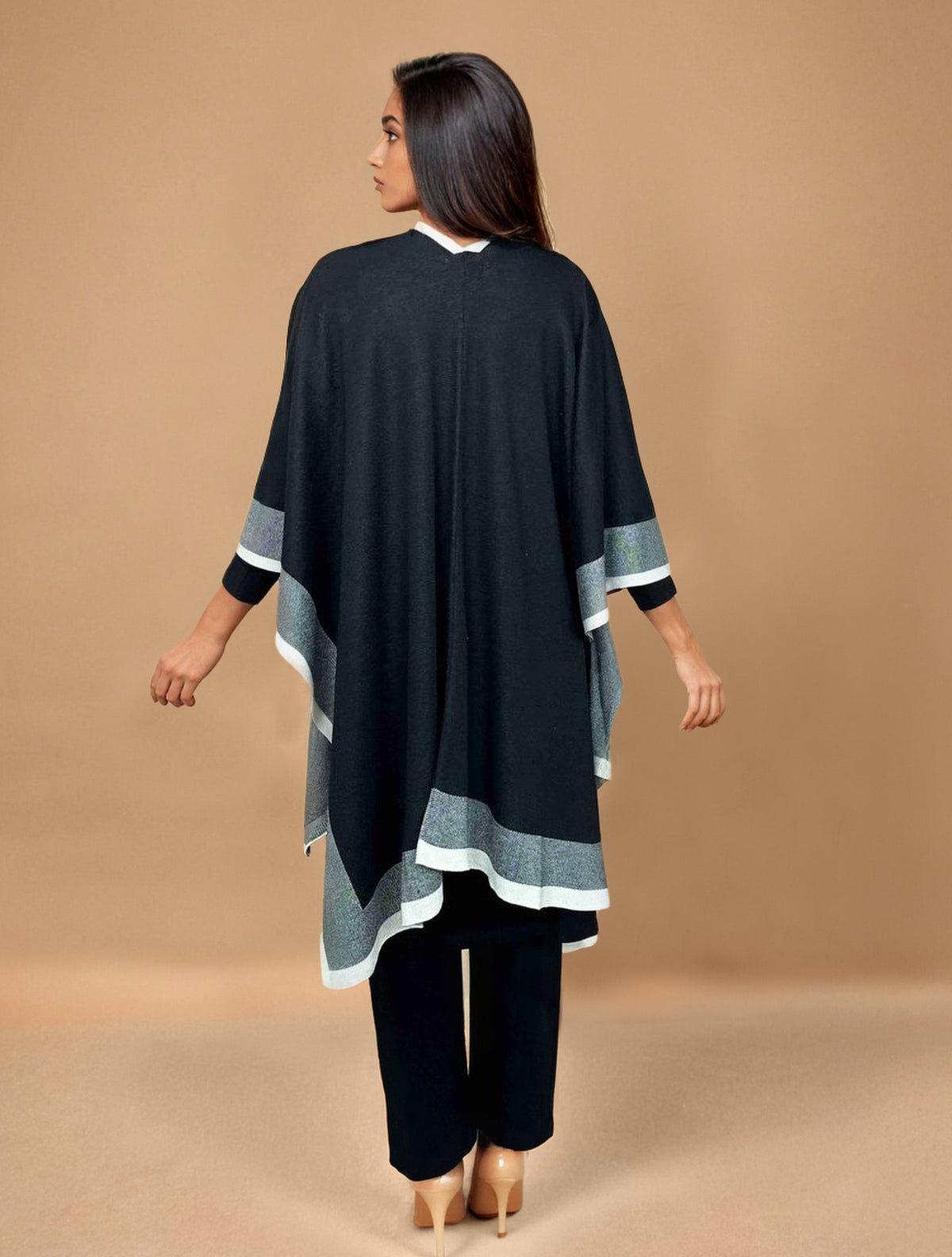 trueBrowns Black Woollen Kaftan Cape | Grocsy
