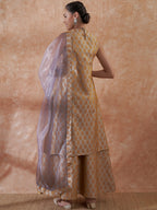 InWeave Women's Light Grey Jacquard Halter Kurta Set W Grey Or Dupatta | Grocsy